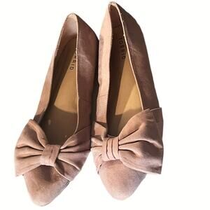 Torrid Pink Suede Pointed Toe Flats Bow Detail Wide Width 9.5 WW Balletcore